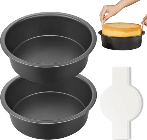 Miniatura 9 de HONGBAKE Molde redondo para hornear pasteles, 8 pulgadas, moldes para galletas poco profundos, moldes para pasteles en capas con agarres más anchos