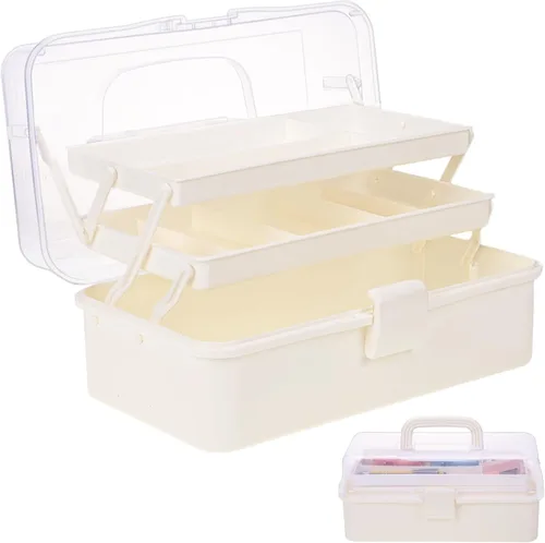Miniatura 10 de Organizador de manualidades, caja de aparejos plegable portátil de 3 capas, caja de herramientas de plástico con asa para suministros de costura