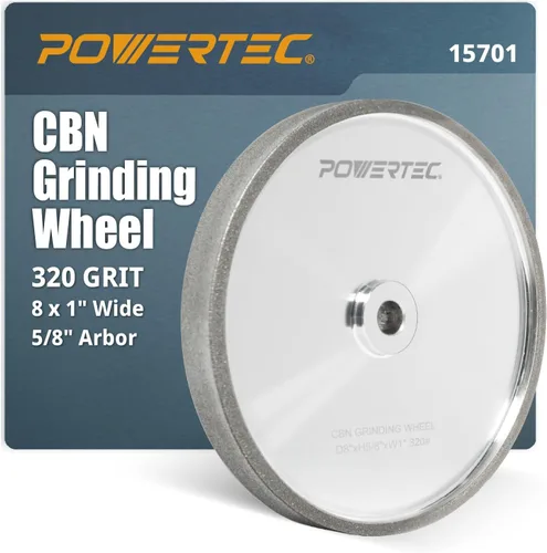 Miniatura 13 de POWERTEC Muela abrasiva CBN de 6 pulgadas grano 320, 1-1/4" de ancho, árbol de 1/2" - Rueda de afilado CBN 4 en 1 con borde de radio de 1/4" y cara