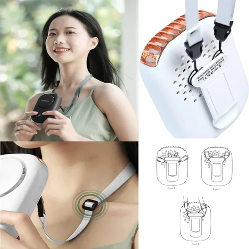 Miniatura 6 de AOCOOLFAN Ventilador de cuello portátil, mini ventilador de mano personal pequeño recargable por USB de 3 velocidades para niñas, niños y mujeres