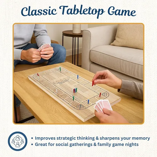Miniatura 5 de WE Games Tabla de madera para 4 jugadores, tablero de madera natural maciza de 4 pistas, clavijas de plástico e instrucciones