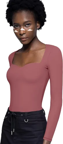 Miniatura 5 de PUMIEY Camisetas de manga larga para mujer, cuello corazón, ajustadas, para salir, sexy, básica, colección Smoke Cloud Pro