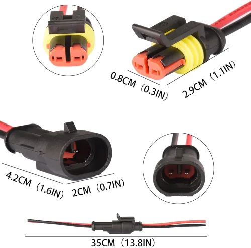 Miniatura 4 de 5Kit de 2 pines vías 18 AWG conector impermeable para automóvil, conector de terminal serie de 0.059 in, paquete de 5 (5 kit de 2 pines)