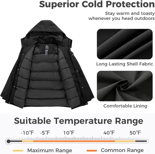 Miniatura 3 de Wantdo - Abrigo de invierno acolchado para hombre, chaqueta parka con capucha y forro
