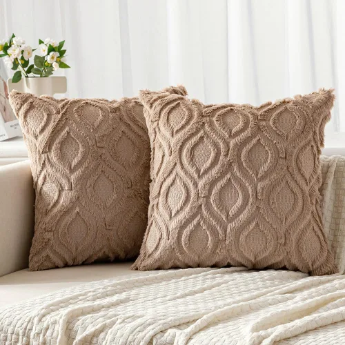 MIULEE - Juego de 2 fundas de almohada de lana sintética suave y afelpada, fundas decorativas de estilo bohemio para sofá, sala de estar, cama, 18 x