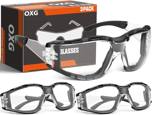 Miniatura 8 de OXG Anteojos de seguridad para hombre, ANSI Z87.1 antivaho resistentes a los impactos, junta de espuma, protección UV400