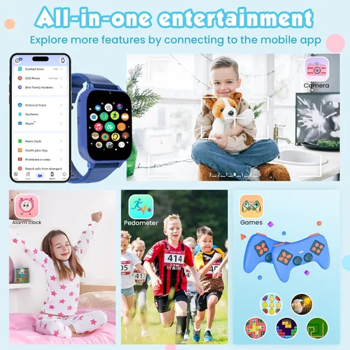 Miniatura 6 de MOKAST Reloj inteligente para niños y niñas, reloj para niños de 4 a 12 años, relojes con pantalla táctil con 15 juegos, cámara de video
