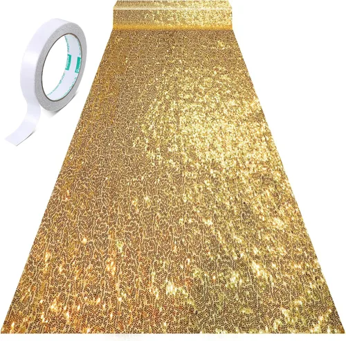 Miniatura 8 de Irenare Alfombra de pasillo para ceremonia de boda con purpurina de lentejuelas adecuada para decoración de fiestas de boda en interiores y Dorado