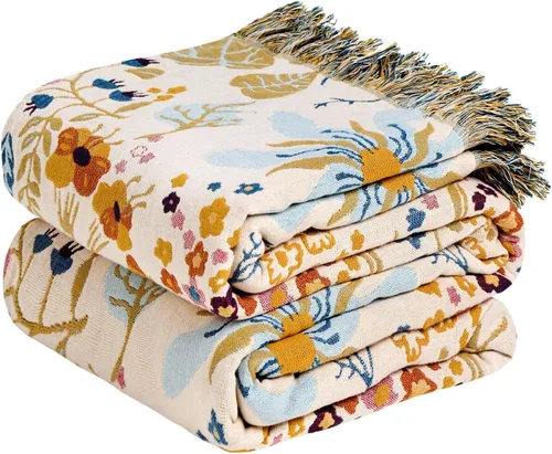 Miniatura 24 de Manta Decorativa Bohemia - Mantas Decorativas de Algodón 100% Suave y Transpirable, 50"x60" Colcha de Algodón Muselina Ligera de 4 Capas, Estampado