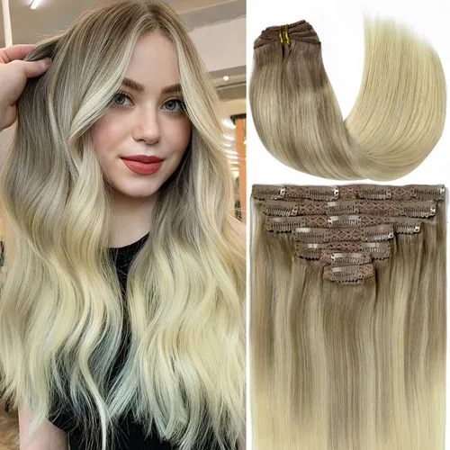 Miniatura 33 de Caliee Extensiones de cabello con pinzas de cabello humano 14 pulgadas Color 1 Negro azabache trama doble invisibles Extensiones de cabello humano