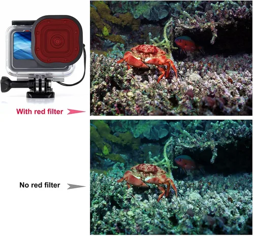 Miniatura 4 de Paquete de 4 filtros de buceo para carcasa protectora GoPro Hero13, apto para Hero 13, 12, 11, 10, 9, 8, carcasa oficial negra, filtros subacuáticos