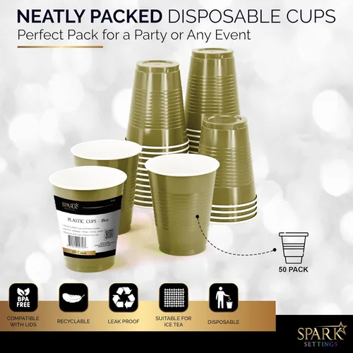 Miniatura 5 de Amcrate Vasos desechables, vasos dorados de plástico de 18 onzas, fuertes y resistentes para bodas, Navidad, Halloween, paquete de 50