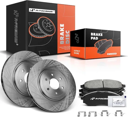 A-Premium Kit de rotores de freno de disco ventilados delanteros de 12.60 pulgadas (12.598 in) + pastillas de cerámica compatibles con modelos