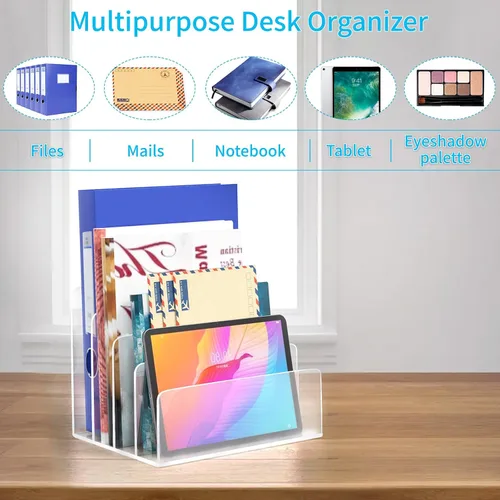 Miniatura 2 de Organizador de archivos de acrílico transparente, clasificador de soporte de archivos de acrílico de 4 secciones, organizador de escritorio