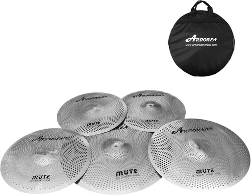 Miniatura 19 de Arborea Paquete de Platillos de Bajo Volumen 8 piezas Negros para Práctica Silenciosa para Set de Tambores 10"/12" Splash/14" HiHats/16" Crash/18