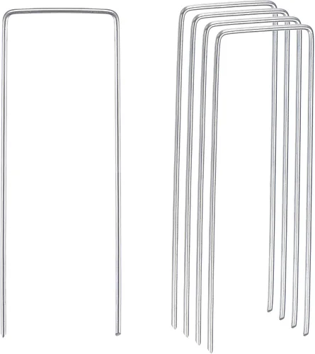 Miniatura 6 de MECCANIXITY Estacas de jardín en forma de U de 4 pulgadas de largo x 0.08 pulgadas de diámetro, grapas galvanizadas para paisaje, estacas de césped