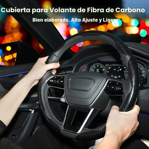 Miniatura 2 de Hiseanllo Juego de 3 fundas de volante de fibra de carbono, antideslizantes, resistentes a los rayones, ajuste universal para volantes de 14 a 16