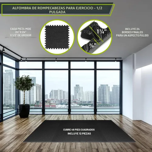 Miniatura 2 de ProsourceFit - Tapete de ejercicio tipo rompecabezas de ½ pulgada, losetas de espuma EVA entrelazadas para gimnasio en casa, para niños, negro, 24 x