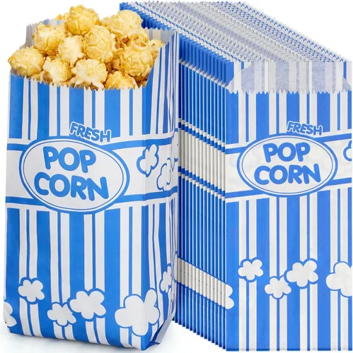 Miniatura 10 de Potchen 300 bolsas de papel de palomitas de maíz, desechables, resistentes a la grasa, a rayas, contenedor de palomitas de maíz para noche, cine