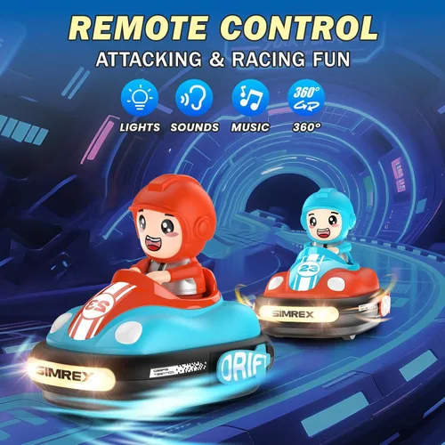 Miniatura 2 de SIMREX Juego de autos de parachoques RC para 2 jugadores para niños de 3 años en adelante, autos de batalla con control remoto con luces LED, música