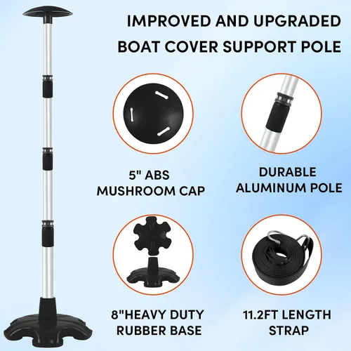 Miniatura 2 de Paquete de 2 postes de soporte para cubierta de barco, poste de soporte de aluminio ajustable en altura con base de goma antideslizante, sistema