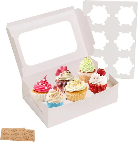 Miniatura 7 de Yeplan 5 Paquetes de Cajas para Cupcakes de 12 Unidades, Portadores de Cupcakes Blancos con Ventana, 13.4x9.8x4 Pulgadas Cajas para Galletas