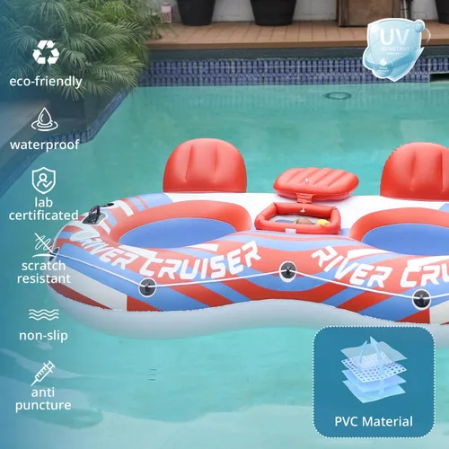 Miniatura 3 de River Tubes for Floating Heavy Duty Inflatable Floating Lounger Premium River Water Rafts Pool Float with Cup Holder Above Lake for Adults Rojo