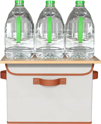 Miniatura 6 de Univivi Contenedores de almacenamiento de tela resistentes con tapa, grandes contenedores apilables de 17 pulgadas y 10 galones con asas de cuero