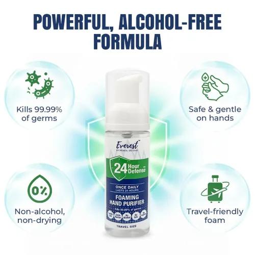 Miniatura 5 de Everest Microbial Defense 24 Hour Defense Foaming Hand Sanitizer – Alcohol Free & Fragrance Free – Moisturizing Travel Size Pump for Sensitive Skin