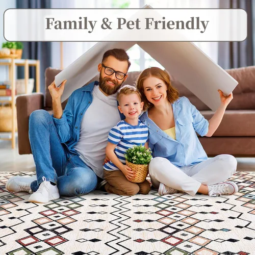 Miniatura 6 de FairOnly Alfombra bohemia abstracta de 2 x 3, para interiores y exteriores, antideslizante, lavable, alfombra pequeña para cocina, dormitorio, baño