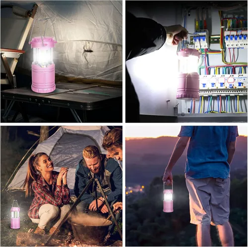 Miniatura 3 de Linternas LED rosa de camping, luces de camping portátiles, lámparas con asa para exteriores, luces esenciales de emergencia para cortes de energía