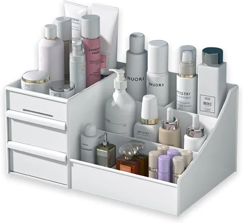 Organizador de escritorio de maquillaje con cajones, organizador de cuidado de la piel para cosméticos, soporte de tocador para lápiz labial,