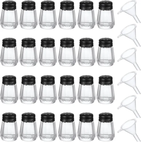 Miniatura 11 de Potchen 12 piezas saleros y pimenteros mini en forma de cubo a granel de 0.5 onzas pequeños de vidrio para especias con mini embudos de plástico