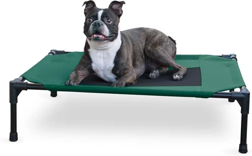 K&H Pet Products Cuna para mascotas original, cama elevada para perros, malla verde/negra, mediana, 32 x 25 x 7 pulgadas
