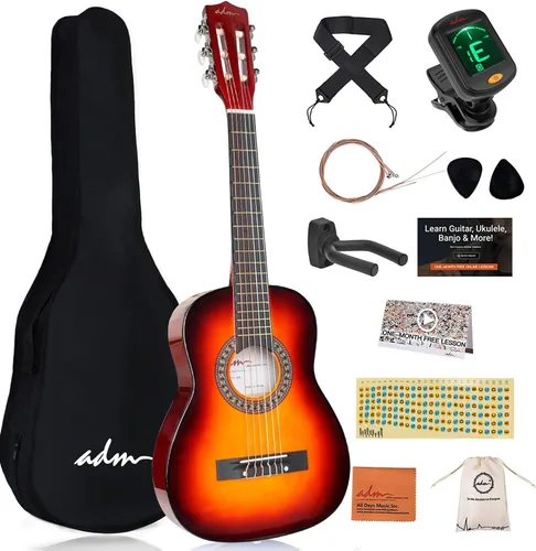 Miniatura 8 de ADM - Guitarra acústica para principiantes, 30 pulgadas, cuerdas de nailon, guitarra de madera para niños y estudiantes, lecciones en línea
