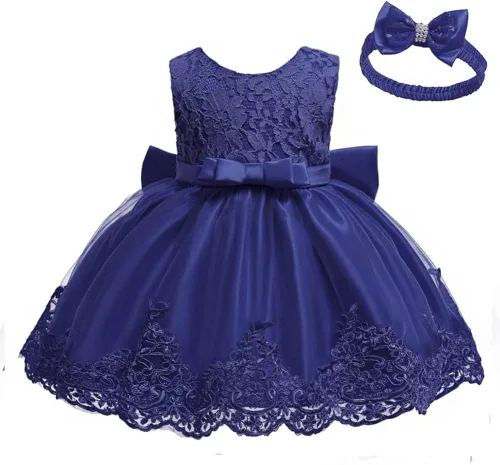 Miniatura 2 de Vestido tutú para niñas de 0 a 6 años, con lazo grande, para boda, Navidad, encaje, con diadema, Blanco