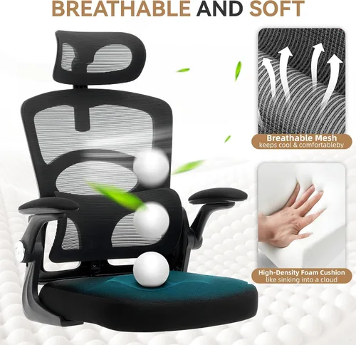 Miniatura 7 de Silla de oficina ergonómica - Silla de escritorio de oficina de malla para el hogar con ruedas, silla de juegos de computadora con respaldo alto