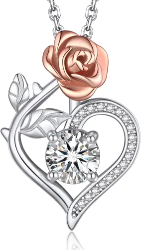 MomentWish Collar de corazón, collar de moissanita de 1 quilate para mujer, color D VVS1 moissanita 925, collar de corazón de plata de ley 925,