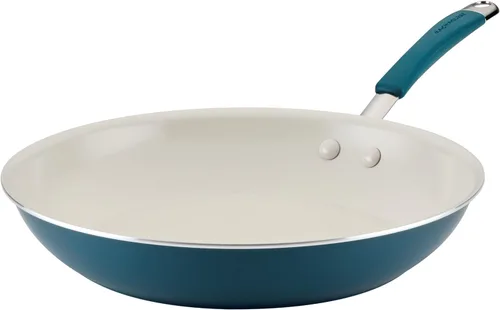 Rachael Ray Cucina Sartén antiadherente de cerámica/Sartén, 12.5 pulgadas antiadherentes Sartén abierta, apta para lavavajillas - Azul marino