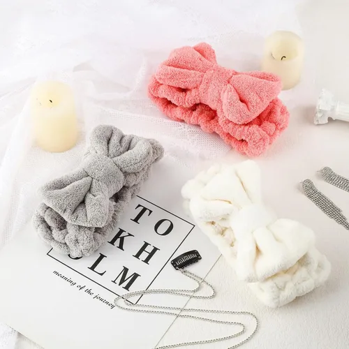 Miniatura 4 de 3 piezas de diademas de toalla para mujeres, diadema de maquillaje para lavar la cara, diadema de spa de maquillaje, diadema de microfibra con moño