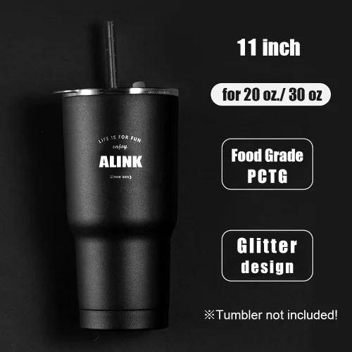 Miniatura 2 de ALINK 12 popotes reutilizables con purpurina, popotes de plástico duro negro de 11 pulgadas de largo, popotes de repuesto para Stanley, YETI, tarro