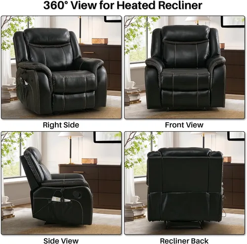 Miniatura 7 de Silla reclinable de masaje con calor, sillas reclinables de piel sintética para adultos, silla de descanso ergonómica reclinable manual de 39