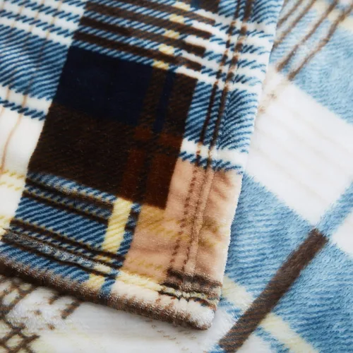 Miniatura 2 de Tache Home Fashion - Manta de micro polar super suave para invierno, diseño tartán a cuadros, azul y marrón, estilo granja, ligera, de doble cara