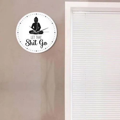 Miniatura 7 de The Geeky Days Let That Shit Go - Reloj de pared con cita divertida de Buda, decoración zen, arte humorístico, silencioso, sin tictac, regalo