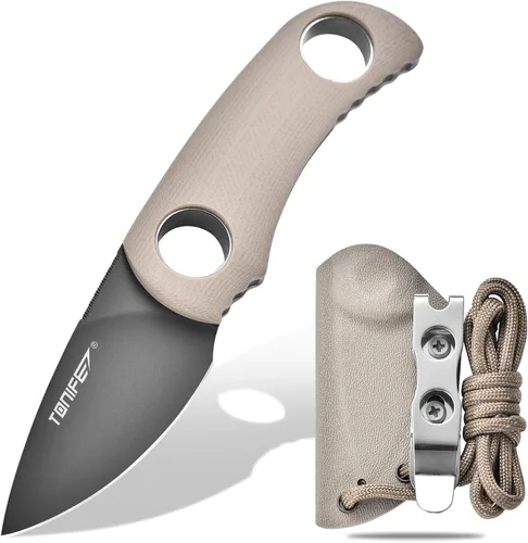 Miniatura 15 de TONIFE Cuchillo de hoja fija de 4.8 cm, cuchillo mini para el cuello con funda Kydex y cordón, cuchillo fijo portátil EDC para supervivencia al aire