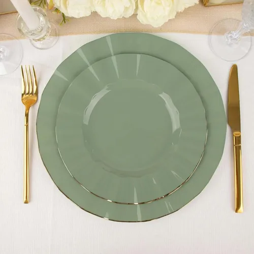 Miniatura 103 de Tableclothsfactory Paquete de 10 platos redondos de plástico negro de 6 pulgadas para ensalada de postre, platos desechables con borde ondulado