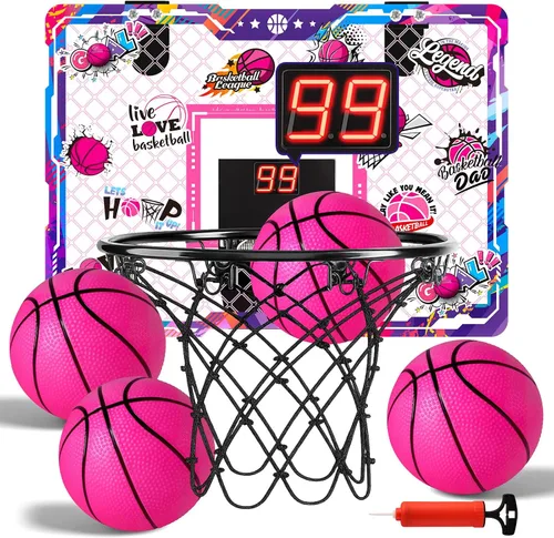 Miniatura 8 de Aro de Baloncesto Interior Mini de LovesTown para Niños, para Niños y Niñas de 4 a 12 Años, Aro Sobre Puerta con Luces LED y Marcador Electrónico, 4