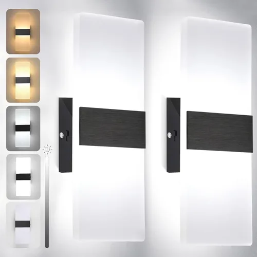 TRLIFE Apliques de Pared LED Regulables, Aplique de Pared Moderno de 4 Temperaturas de Color 12W Luces de Pared Regulables Juego de 2 Luz Montada en