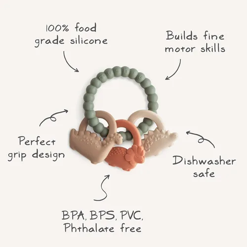Miniatura 9 de mushie Anillo de dentición de dinosaurio de silicona de juguete