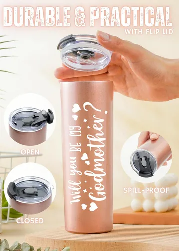 Miniatura 4 de Onebttl "Will You be My Godmother", regalos de propuesta de madrina para mejor amiga, tía, hermana, vaso de acero inoxidable delgado de 20 onzas
